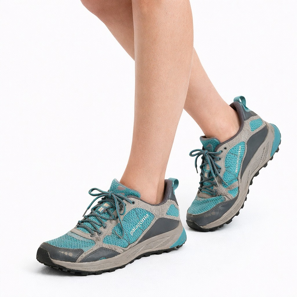 patagonia Women's Teal and Gray Trail Walking Shoes 7.5